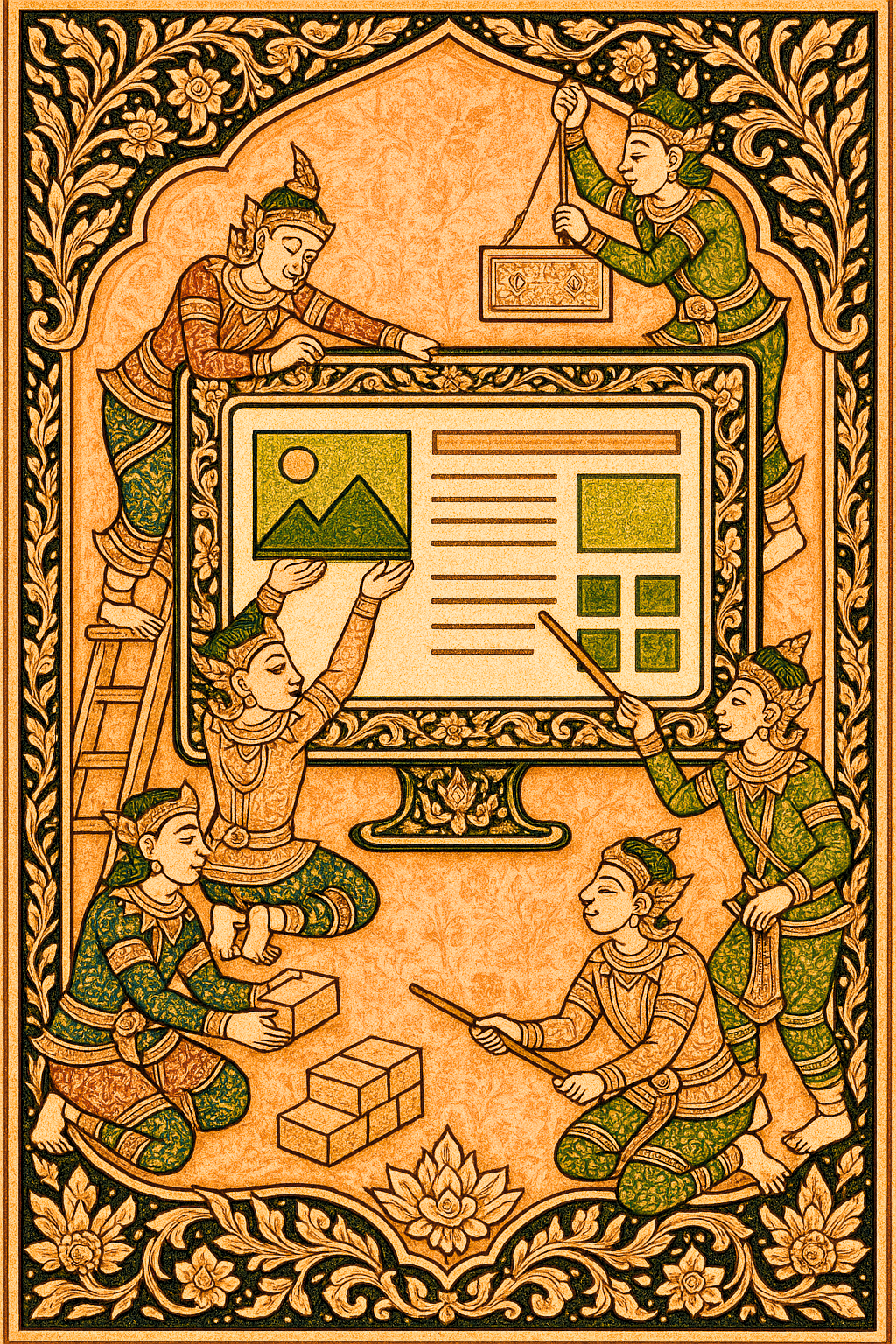 Illustration of a creative team building a website together